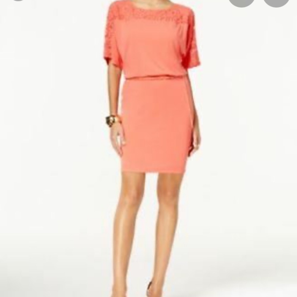 Thalia Sodi Lace Yoke Blouson Cool Salmon Dress